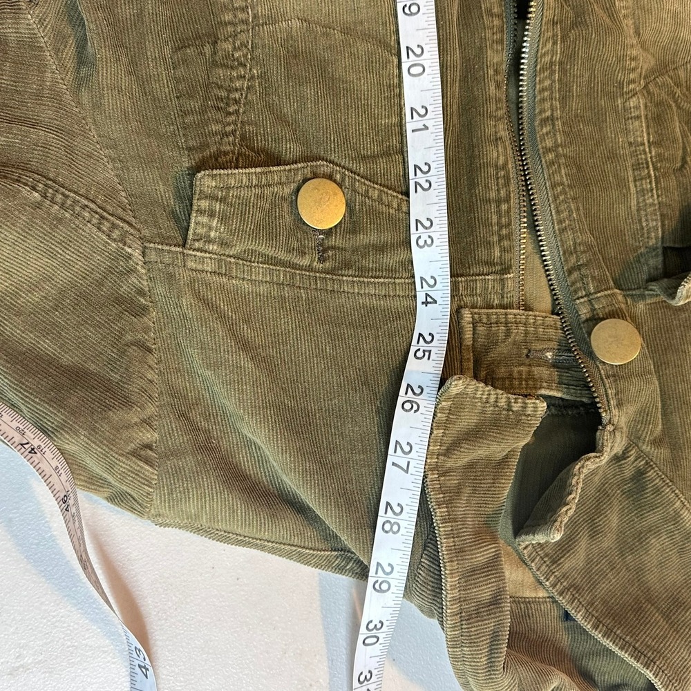 AZIZ Women Olive Green Corduroy Zip Front Jacket‎ Size Medium Embroidered Detail - Picture 11 of 11